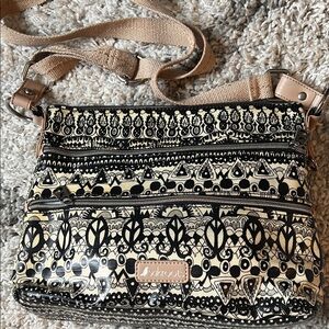 Sakroots Black and Cream Artistic Crossbody Bag